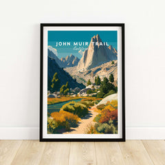 John Muir Trail California Sierra Nevada Mountain Print - Wilderness Hiking Wall Art in a framed art display.
