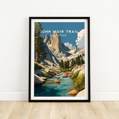 John Muir Trail California Majestic Peaks Stream Print - High Sierra Wall Art featuring stunning mountain scenery and river