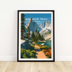 John Muir Trail California Lakeside Mountain Trail Poster - Wilderness Landscape Print featuring serene nature scenery.