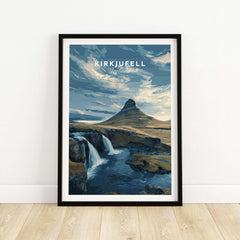 Kirkjufell Print Snæfellsnes Peninsula Poster | Icelandic Nature Wall Art featuring a stunning volcanic landscape.