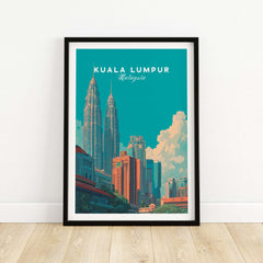 Kuala Lumpur Malaysia Print Petronas Towers Skyline Poster - Modern City Wall Art framed print on wall.