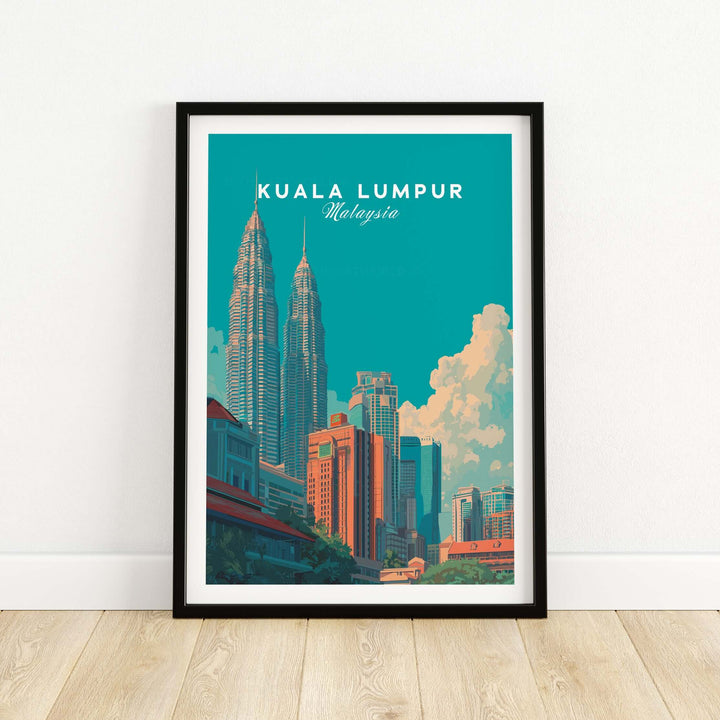Kuala Lumpur skyline poster featuring the iconic Petronas Towers in vibrant colors, perfect for modern city wall art.