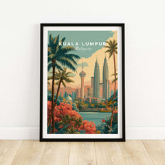 Kuala Lumpur Print Malaysia Petronas Towers & KL Tower - Cityscape Wall Art featuring vibrant skyline and lush greenery.