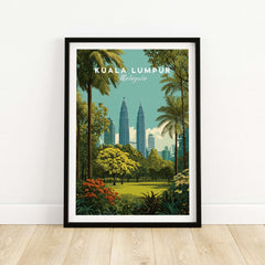 Kuala Lumpur Malaysia Twin Towers Garden Print - City Park Wall Art in a framed print featuring lush greenery.