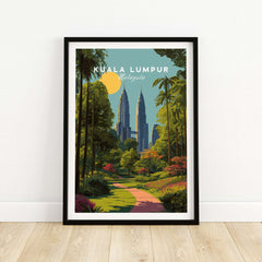 Kuala Lumpur Malaysia Poster Petronas Towers Park Path - Modern City Wall Art featuring a serene park and iconic towers.