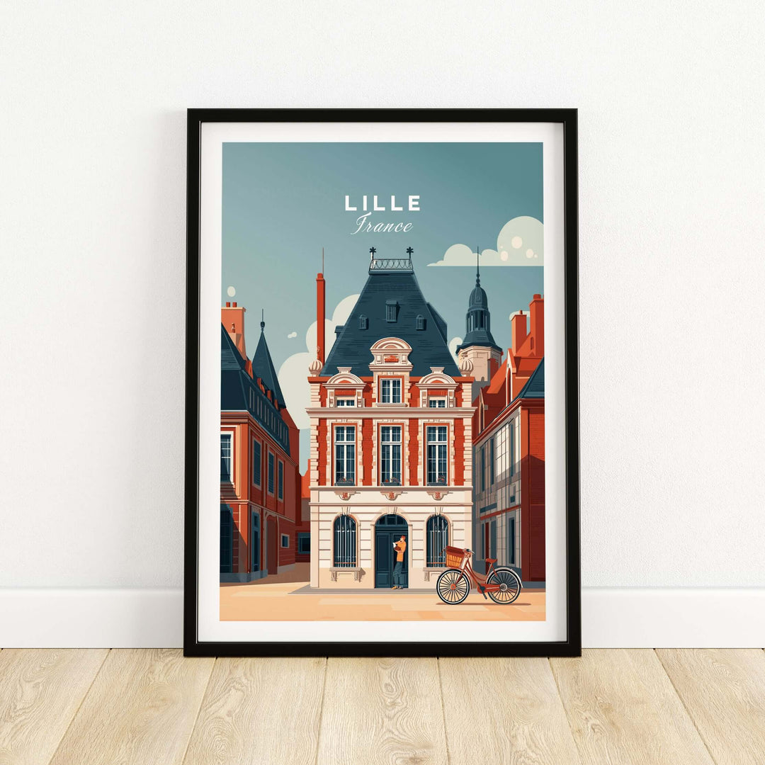 Lille France print showcasing historic city architecture in vibrant colors, perfect for wall art decor.