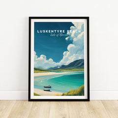 Luskentyre Beach Print Isle of Harris Print - Scottish Coastal Landscape Poster showcasing serene seaside views.