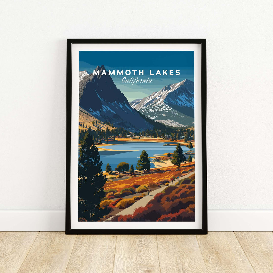 Mammoth Lakes California mountain trail print showing Sierra Nevada landscape, with vibrant scenery and serene lake.