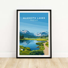 Mammoth Lakes California Scenic Print - Serene Mountain Landscape Poster showcasing a tranquil lake and mountains.