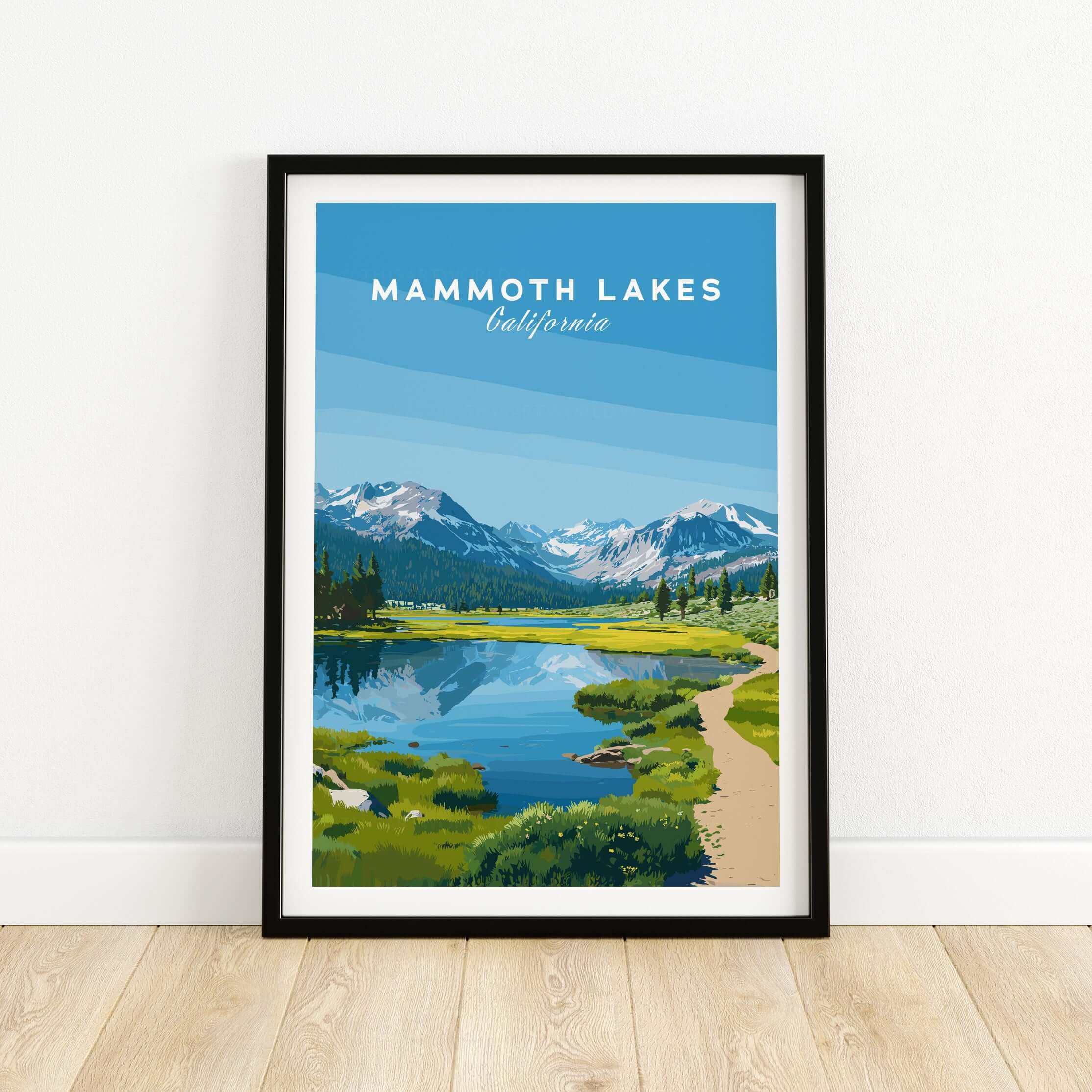 Mammoth Lakes California Scenic Print - Serene Mountain Landscape Poster showcasing a tranquil lake and mountains.