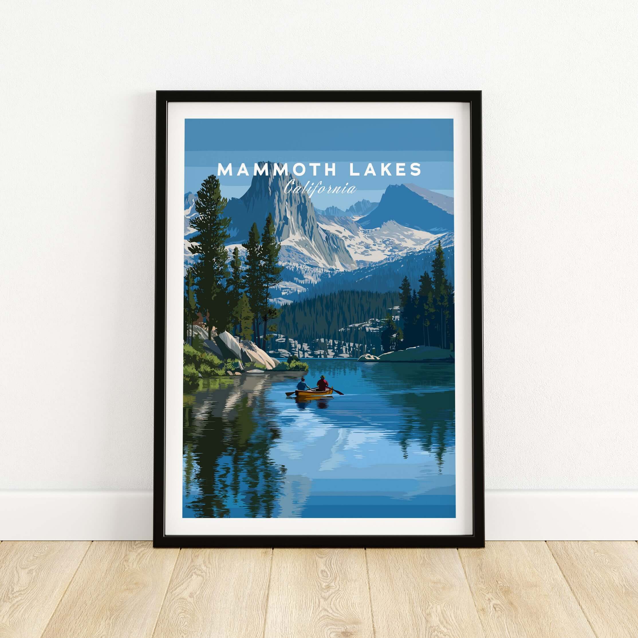 Mammoth Lakes - Mountain Adventure Wall Art showcasing a serene lake view with mountains in the background.