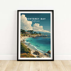 Monterey Bay California Coastal Beach Print - Pacific Ocean Wall Art framed print depicting a coastal scene.