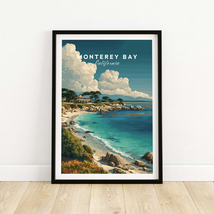 Monterey Bay California coastal beach print showcasing the Pacific Ocean and serene shoreline in a stylish frame.