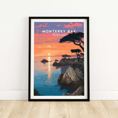 Monterey Bay Print California - Pacific Grove Wall Art featuring serene coastline and sunset over the ocean.