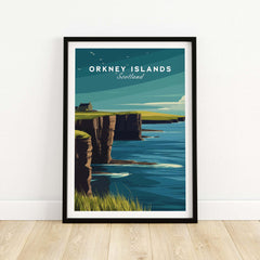 Orkney Islands Sea Cliffs Print - Dramatic Coastal Scotland Poster framed art featuring rugged cliffs and ocean in Scotland.