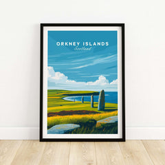 Orkney Islands Standing Stones Print - Scotland Ancient Landmark Wall Art showcasing prehistoric stones and vibrant landscape.