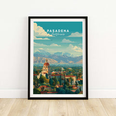 Pasadena California Print City Hall - San Gabriel Mountain Poster featuring a scenic view of Pasadena and the mountains.