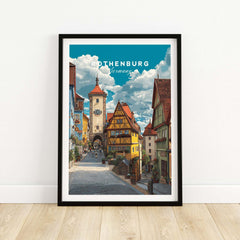 Rothenburg Poster Germany Travel Print featuring medieval architecture and picturesque streets in a vibrant art style.