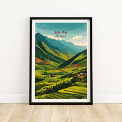 Sa Pa Vietnam Poster - Rice Terraces Landscape Print - Vibrant Green Mountains Wall Art