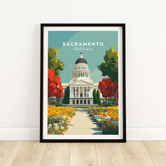 Sacramento California State Capitol Building Print - California Landmark Wall Art showcasing beautiful architecture and gardens.