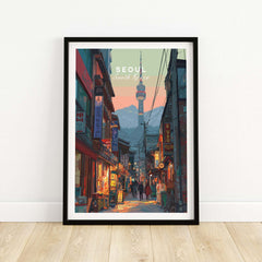 Seoul South Korea N Seoul Print - Traditional Street Wall Art showcasing vibrant streets and N Seoul Tower.