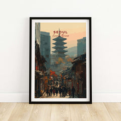 Seoul South Korea Poster - Historic City Landmark Print showcasing iconic architecture and vibrant streets.