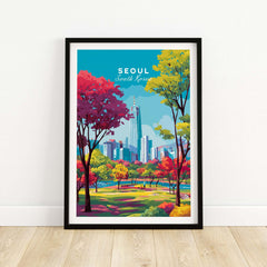 Seoul South Korea Poster - Vibrant Cityscape Print showcasing a colorful skyline and vibrant parks.