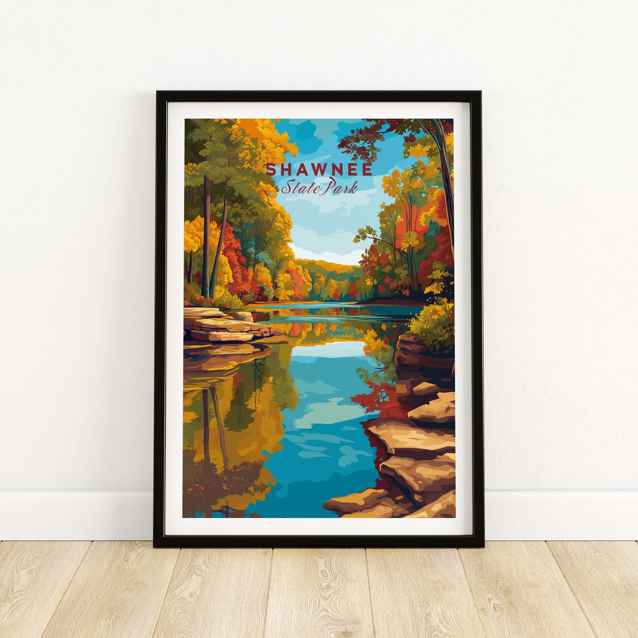 Shawnee State Park Ohio Fall Forest Lake Print - Autumn Reflections Wall Art featuring vibrant autumn foliage and lake reflections.