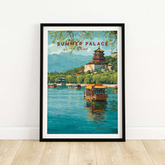 Summer Palace China Art Print - Beijing Royal Park Wall Decor showcasing a serene landscape with boats on water.