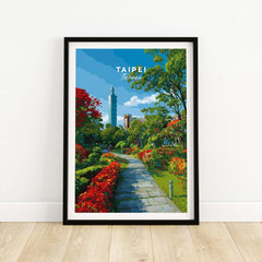 Taipei Poster Taiwan - Botanical Garden Pathway Print - City Park Wall Art showcasing a vibrant garden pathway.