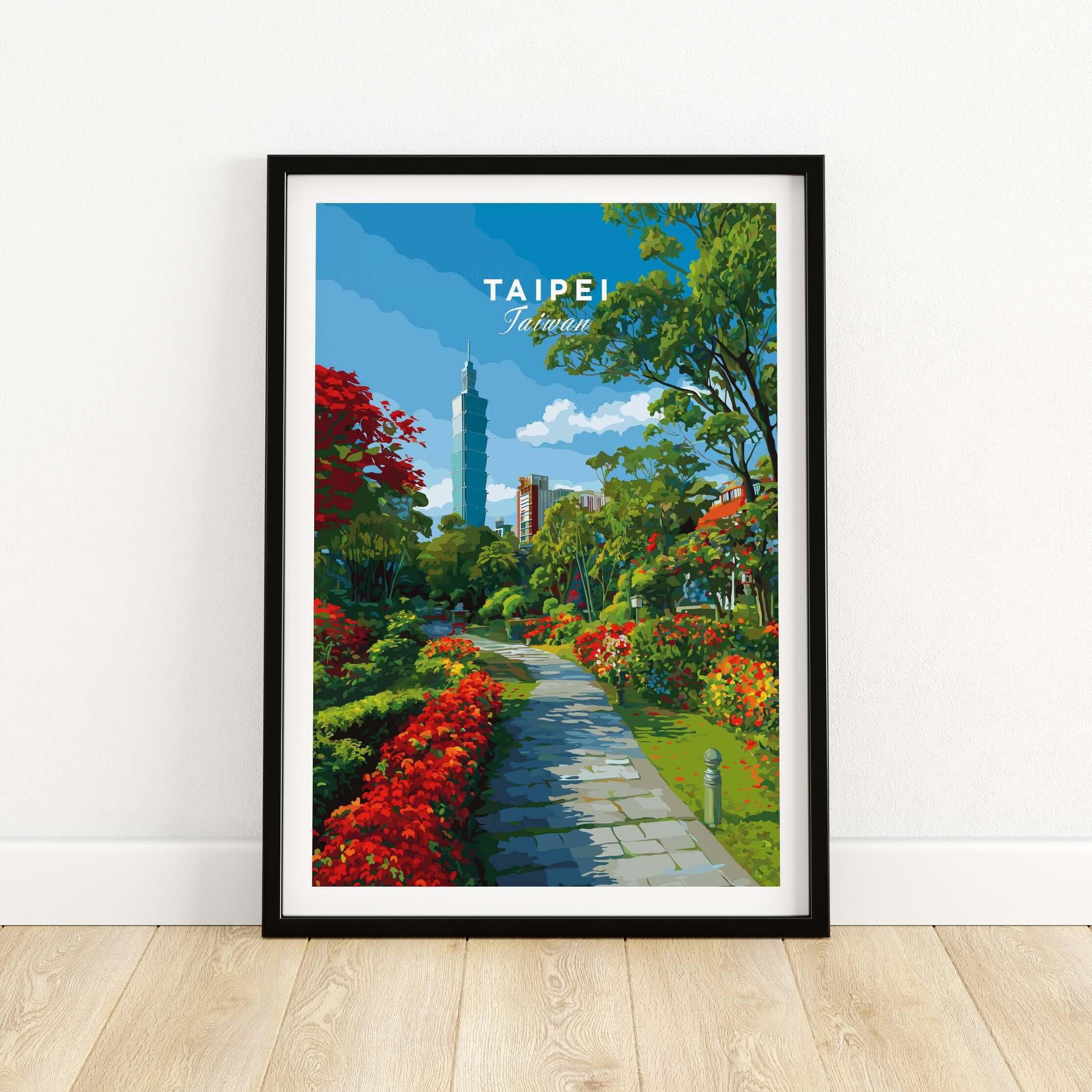 Taipei Poster Taiwan - Botanical Garden Pathway Print - City Park Wall Art showcasing a vibrant garden pathway.