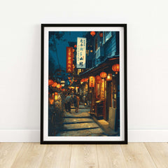 Taipei Taiwan Print Lantern Alley Night Scene - Traditional Street Wall Art showcasing illuminated streets and lanterns.