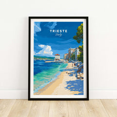 Trieste Italy Beach Print - Italian Riviera Wall Art showcasing the coastline and vibrant atmosphere of Trieste.