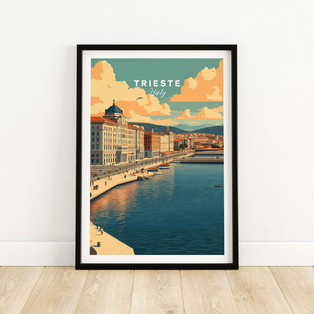 Trieste Italy print featuring coastal charm and historic architecture in a scenic view.