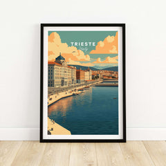 Trieste Italy Print featuring a picturesque view of the waterfront and historic buildings in Trieste, Italy.