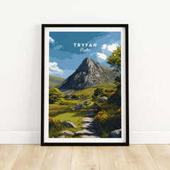 Tryfan Poster Wales Rocky Mountain Art - Scenic Welsh Highlands Print showcasing the rugged beauty of Tryfan.