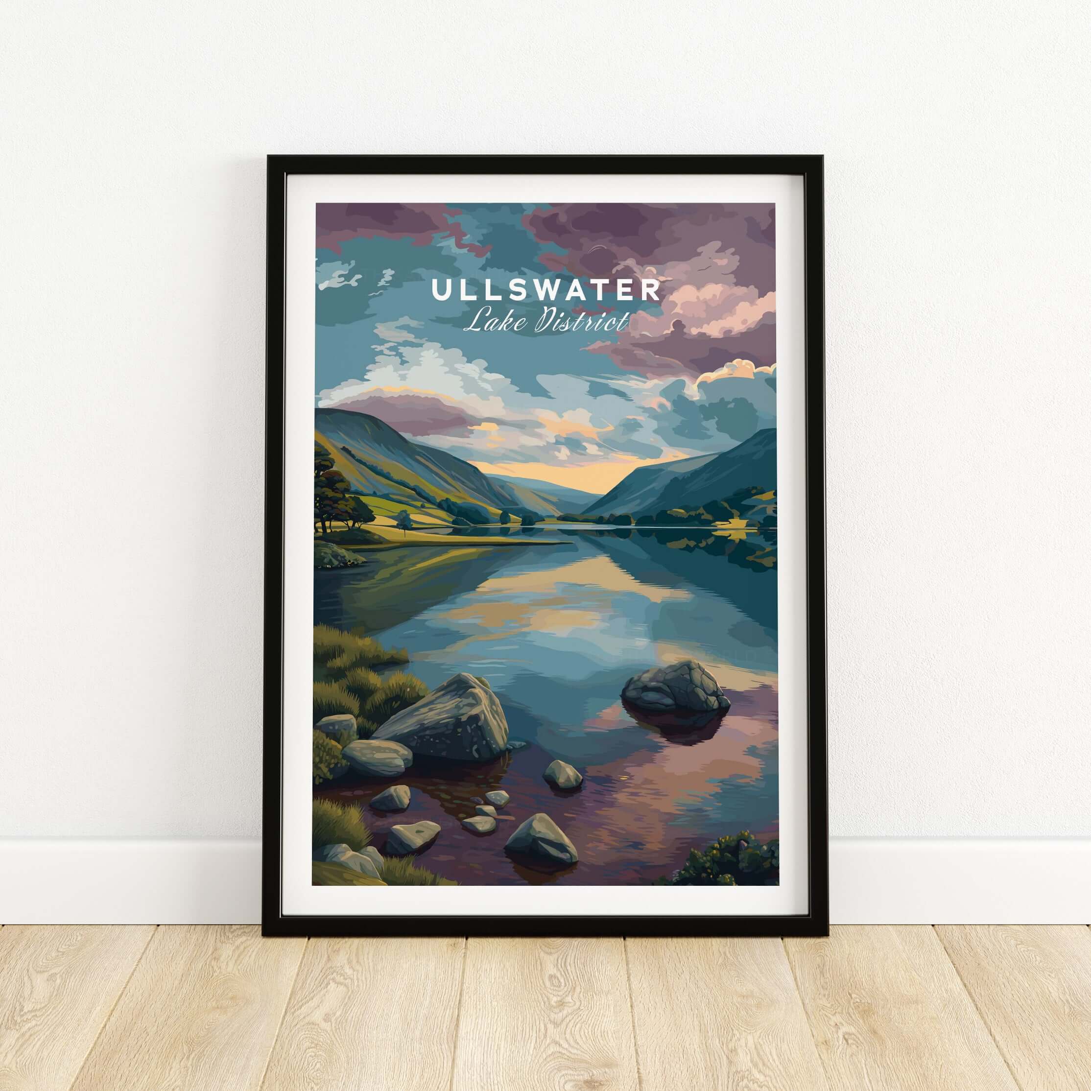 Ullswater Lake District Sunset Reflection Print - Cumbria Lakeside Wall Art showcasing calming mountains and tranquil waters.