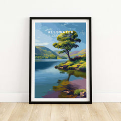 Ullswater Lake District Solitary Tree Print - Lakeside Reflection Wall Art captures serene lakeside scenery with a lone tree.