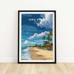 Vero Beach Florida Beachfront Resort Print - Lifeguard Station Wall Art featuring a vibrant beach scene.