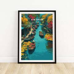 Vietnam Hoi An Canal Boats Print - Traditional River Market Wall Art showcasing colorful boats and vibrant river scenes.