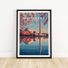 Washington D.C. Poster - Jefferson Memorial & Washington Monument Print - Cherry Blossom Wall Art