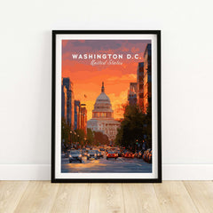 Washington D.C. Capitol Building Sunset Print - American Landmark Wall Art showcasing the Capitol at sunset.