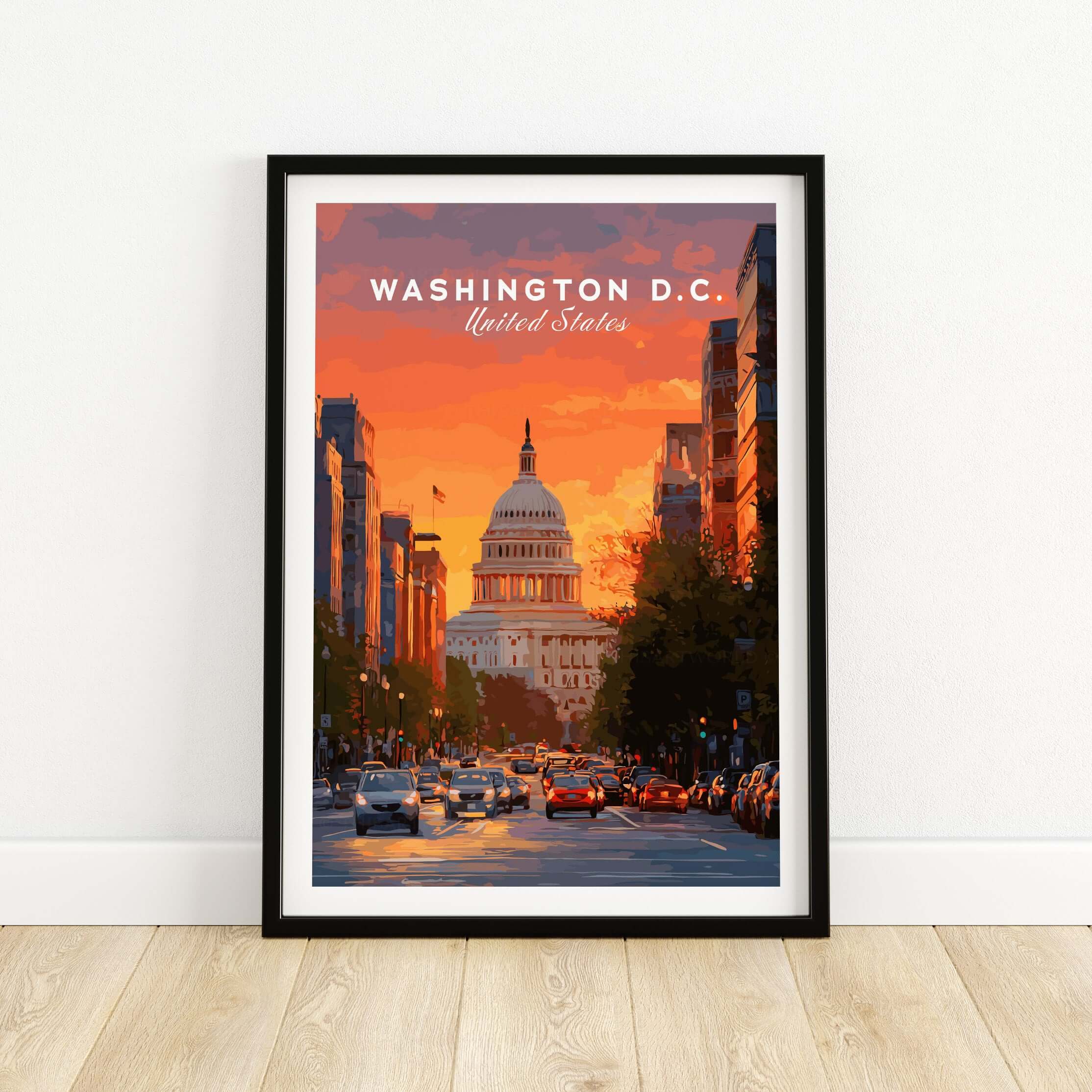 Washington D.C. Capitol Building Sunset Print - American Landmark Wall Art showcasing the Capitol at sunset.