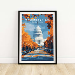 Washington D.C. Autumn Capitol View Print - Wall Art showcasing the Capitol surrounded by autumn foliage.
