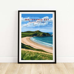 Whitesands Bay Coastal View Poster - Pembrokeshire Coast National Park Wall Art framed in a modern setting.