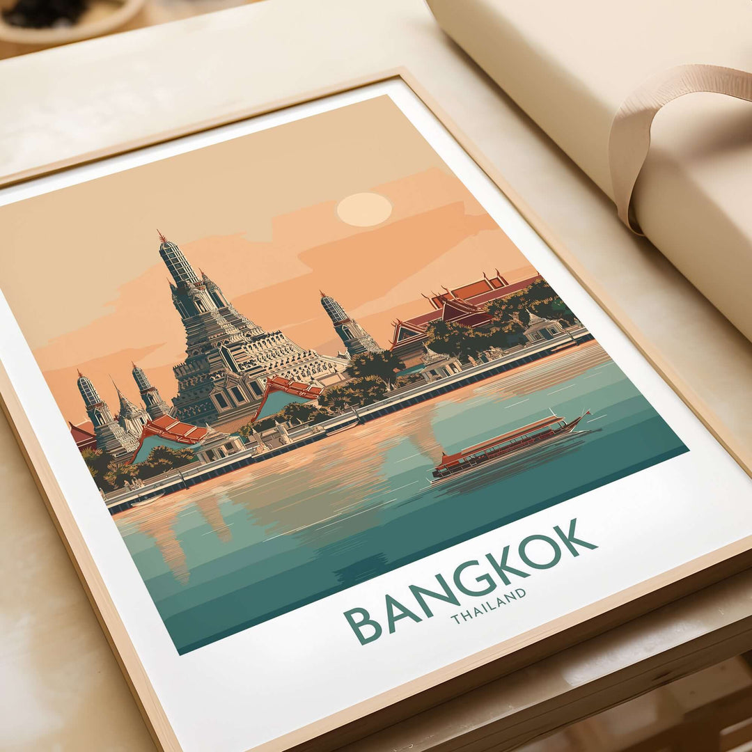 Bangkok poster featuring the Temple of Dawn, a historic Thai landmark print with architectural elegance.