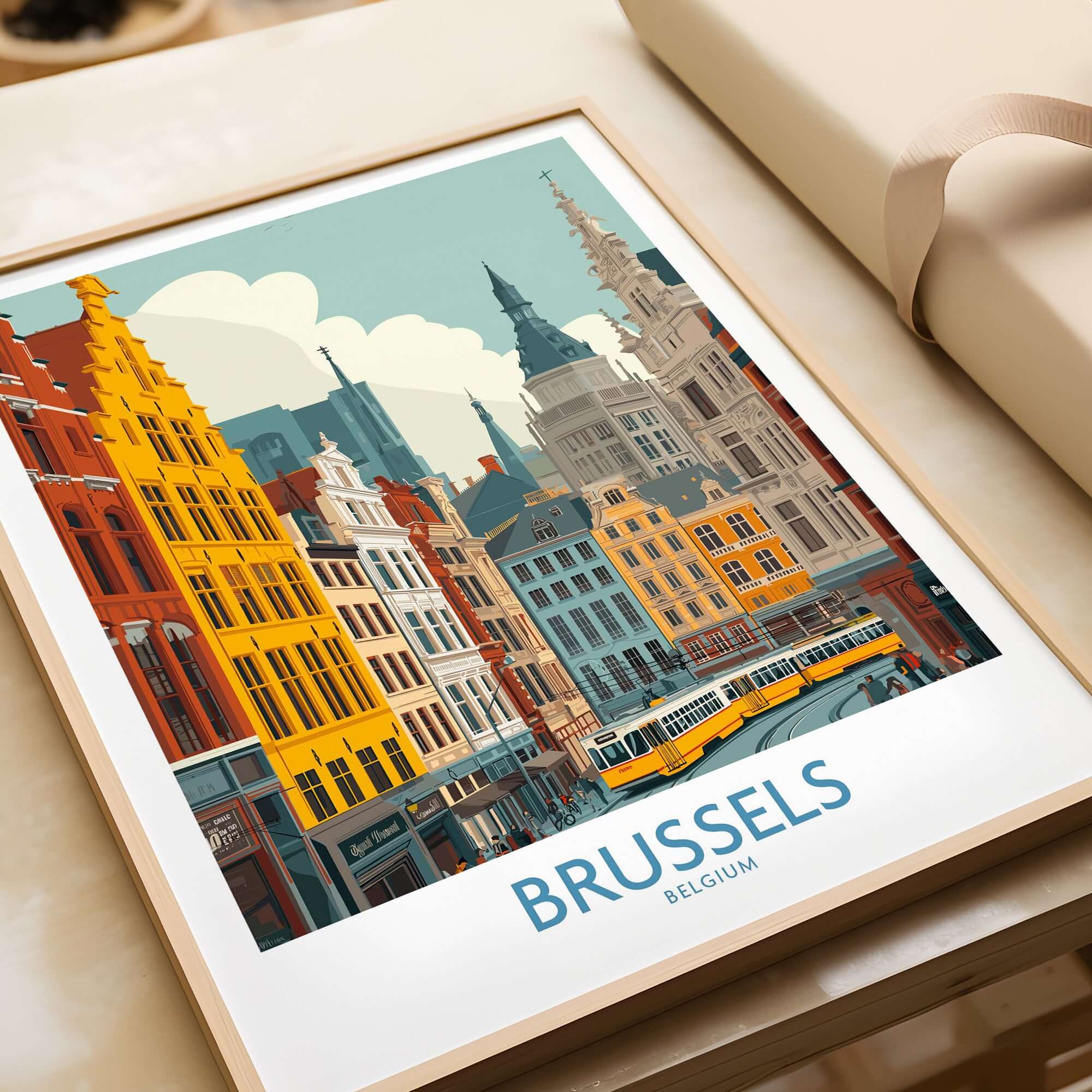 Brussels Wall Art - Belgium Historic Buildings Print showcasing colorful architectural details of Brussels, Belgium.