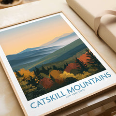 Catskill Mountains New York Fall Landscape Poster - New York State Travel Decor showcasing autumn colors and scenic views.