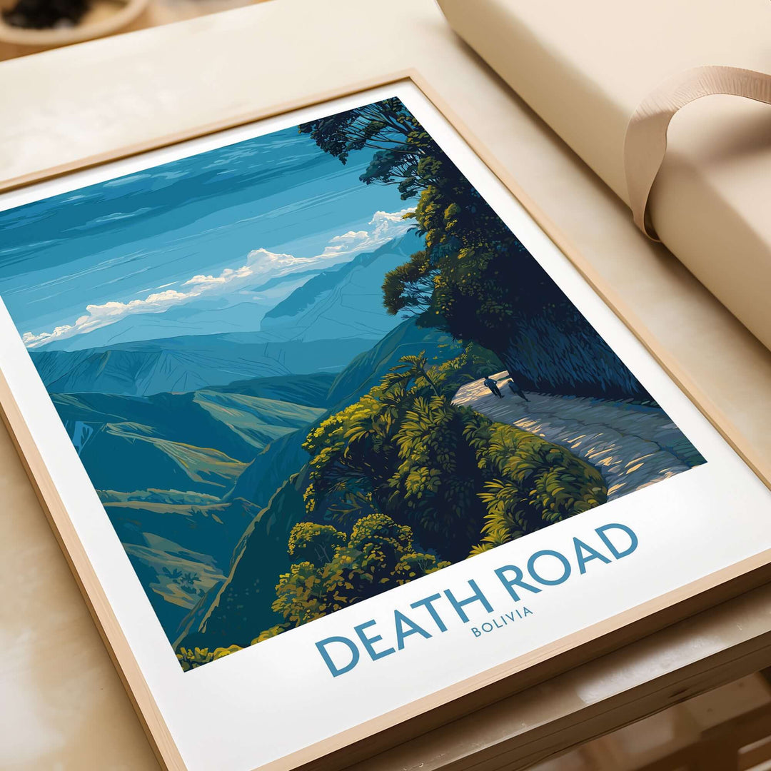 Death Road Bolivia Hiking Trail Art Print | Camino de la Mortes Poster featuring stunning mountain landscapes.
