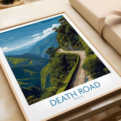 Death Road Bolivia Art Print | Yungas Road Poster featuring a vibrant landscape of Bolivia's iconic Yungas Road.